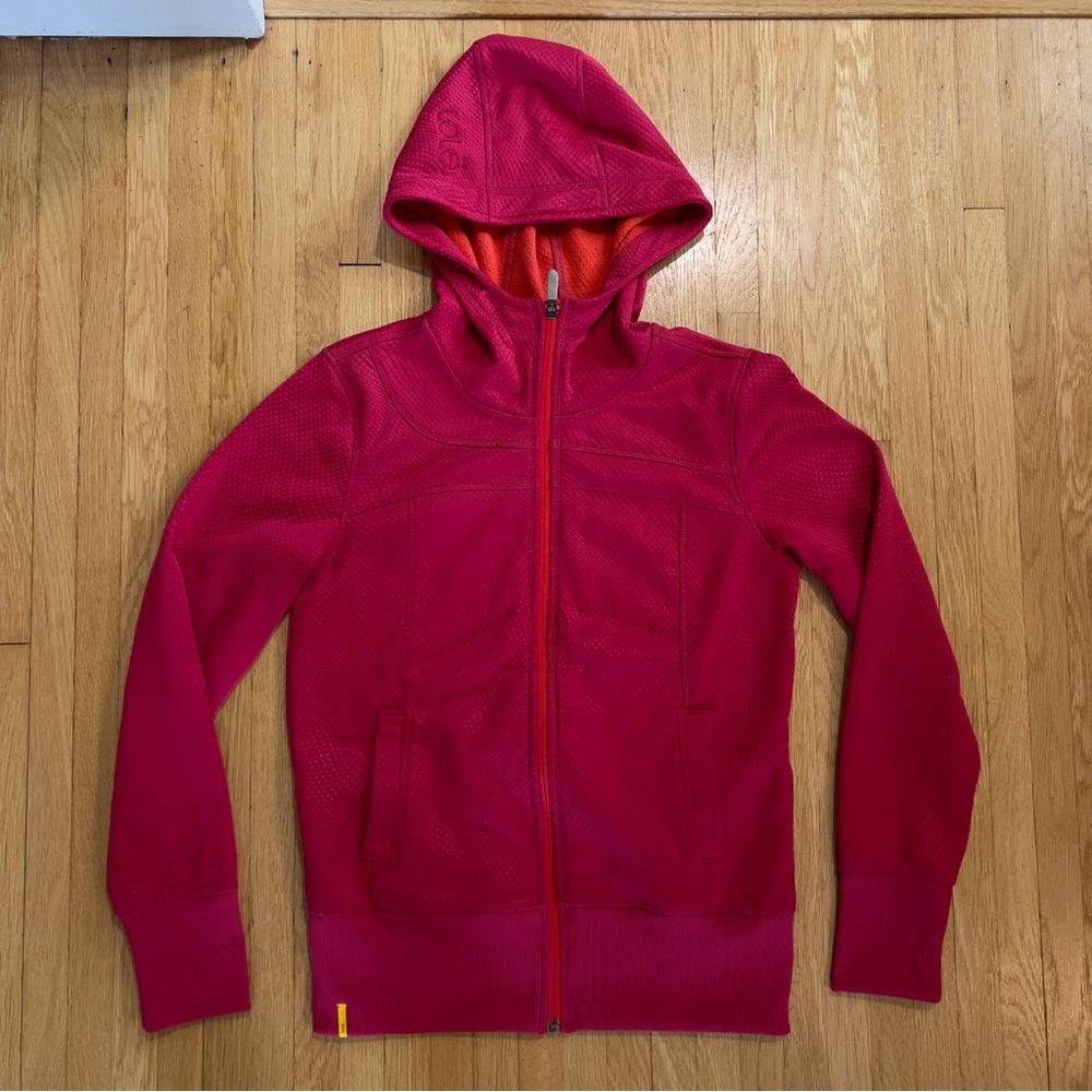 Womens Lole Textured Hoodie Sweatshirt, Long Sleeve, Athleisure, Magenta, Sz M